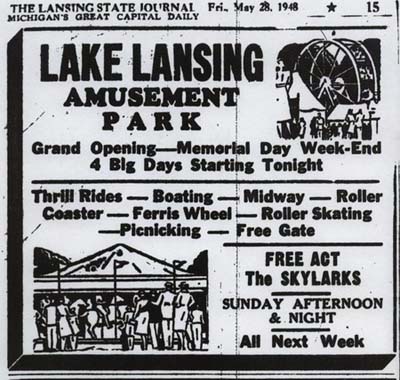 Lake Lansing Amusement Park - News Ad - From Rg